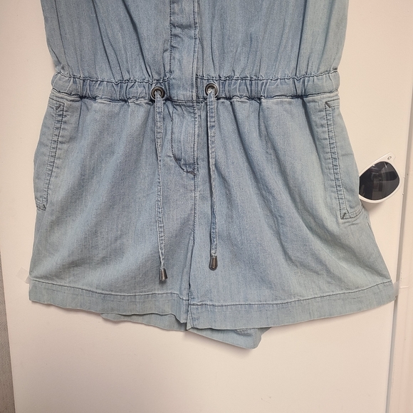 CALVIN KLEIN JEANS Sleeveless Denim Romper w Pockets & Drawstring Waistline - Picture 4 of 16